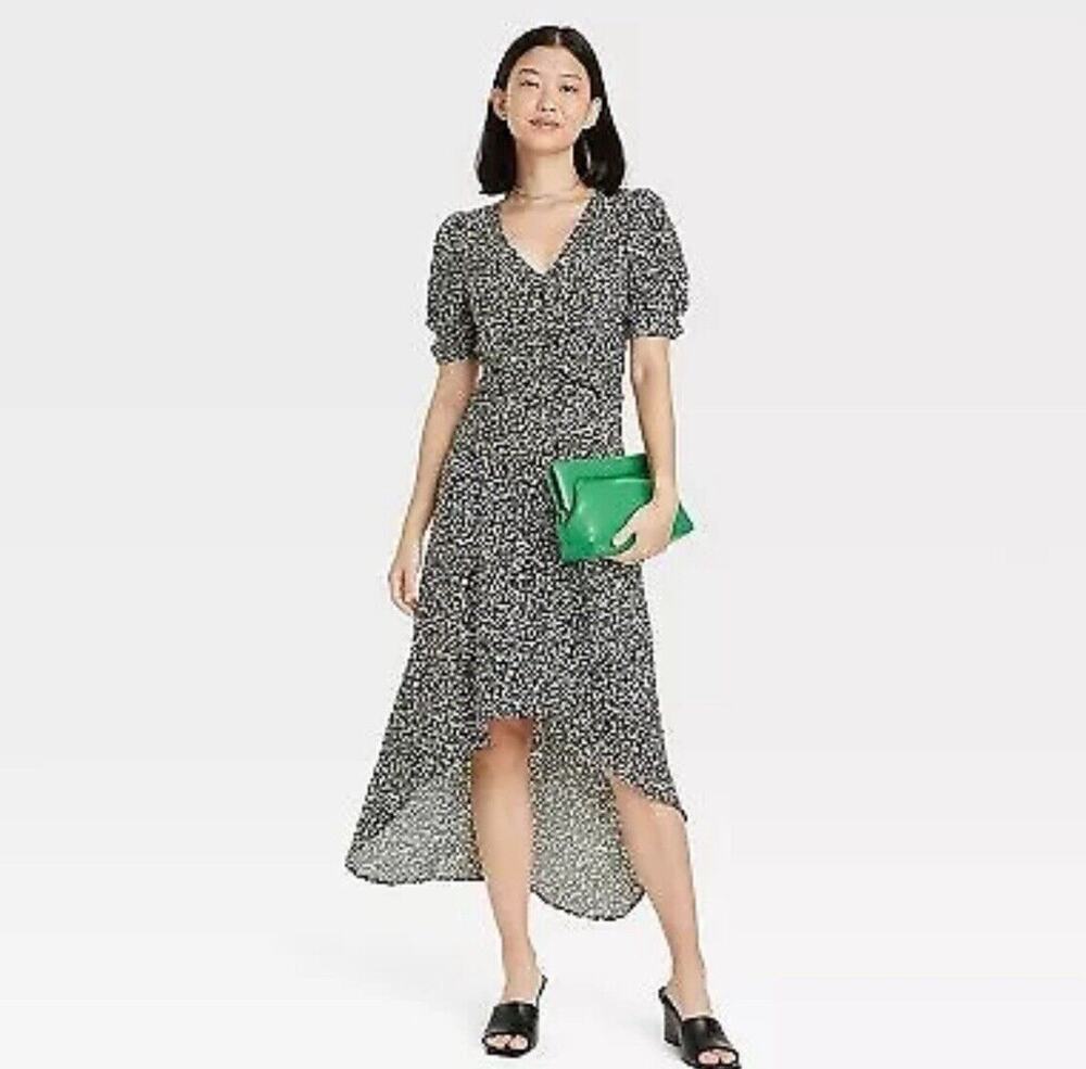 A New Day Crepe Short Sleeve Midi Dress Green Floral Women's XS NWT